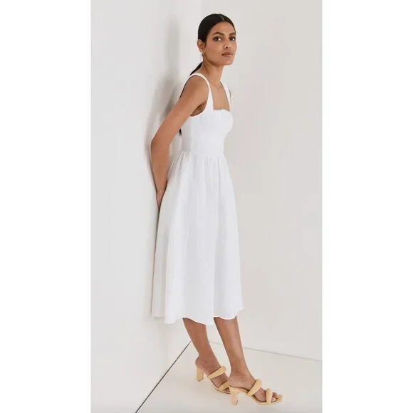 Reformation Tagliatelle Linen Dress In White Size 8 - Picture 4 of 10